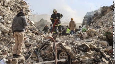 Search and rescue efforts continue on collapsed buildings in Kahramanmaras, southern Turkey, on Sunday.