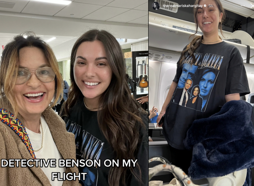 Fan reveals she was wearing Law and Order: SVU shirt when she ran into Mariska Hargitay on plane