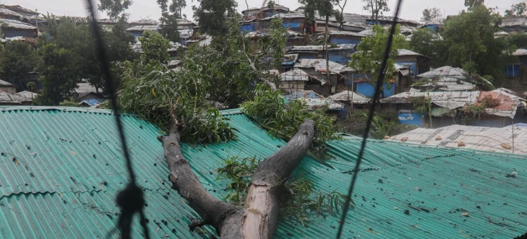 Cyclone Mocha brought heavy rain and winds while crossing a Rohingya refugee camp in Teknaf, Cox’s Bazar, Bangladesh on May 14, 2023.