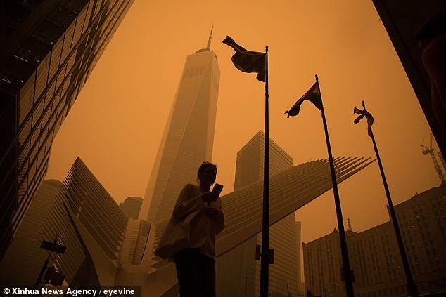 Smoke from more than 400 Canadian wildfires is causing a massive plunge in air quality across the US. New York City (pictured) had the worst air quality levels in the world