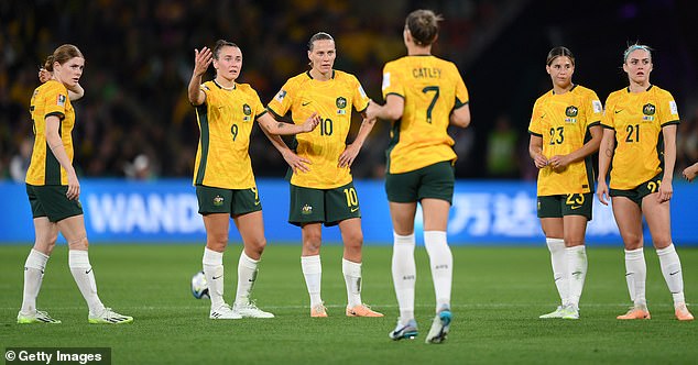 Disbelieving Matildas players look on after one of Nigeria's three goals, in a result that is the biggest shock of the tournament so far