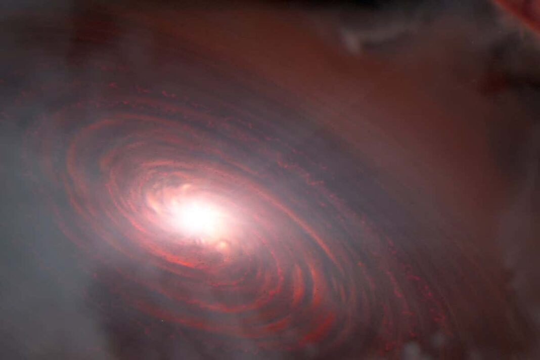 This artist concept portrays the star PDS 70 and its inner protoplanetary disc