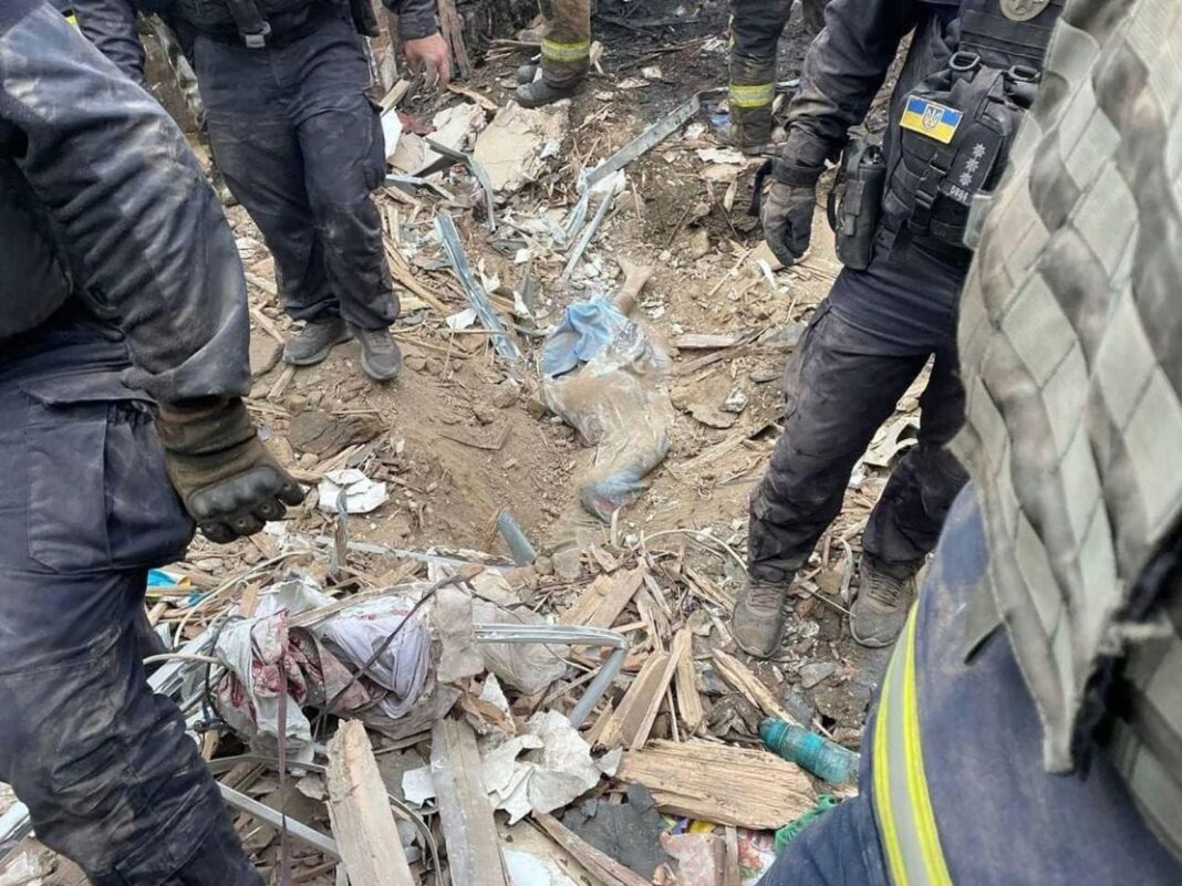 This photo posted by Ukraine's Defense Ministry purports to show the body of a 10-year-old boy killed in Russia's strike on Kharkiv on October 6.