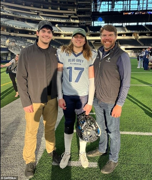 Carter Hogg (centre) pictured alongside his brother FJ (left) and their father Jason (right)