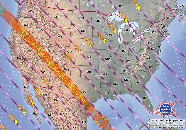 Approximately eight US states will be in the path of the 2023 annular solar eclipse: Oregon, Arizona, Utah, New Mexico and Texas