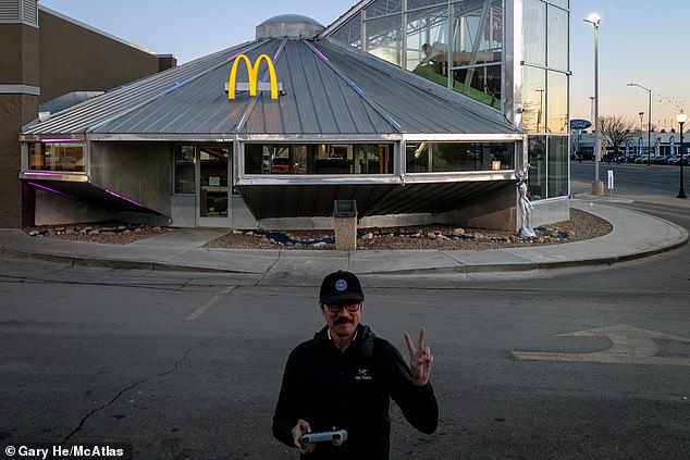 Gary He has visited hundreds of McDonald's in 55 countries across six continents, and tells MailOnline Travel about the highlights of his global tour. The devoted fan is pictured above in front of an alien-themed McDonald's in Roswell, USA, shaped like a UFO in homage to the local area's history of 'alien sightings'